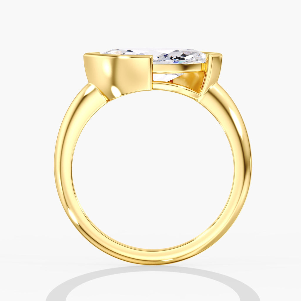 Yellow Gold Marquise Diamond Modern Half Bezel Style Side View