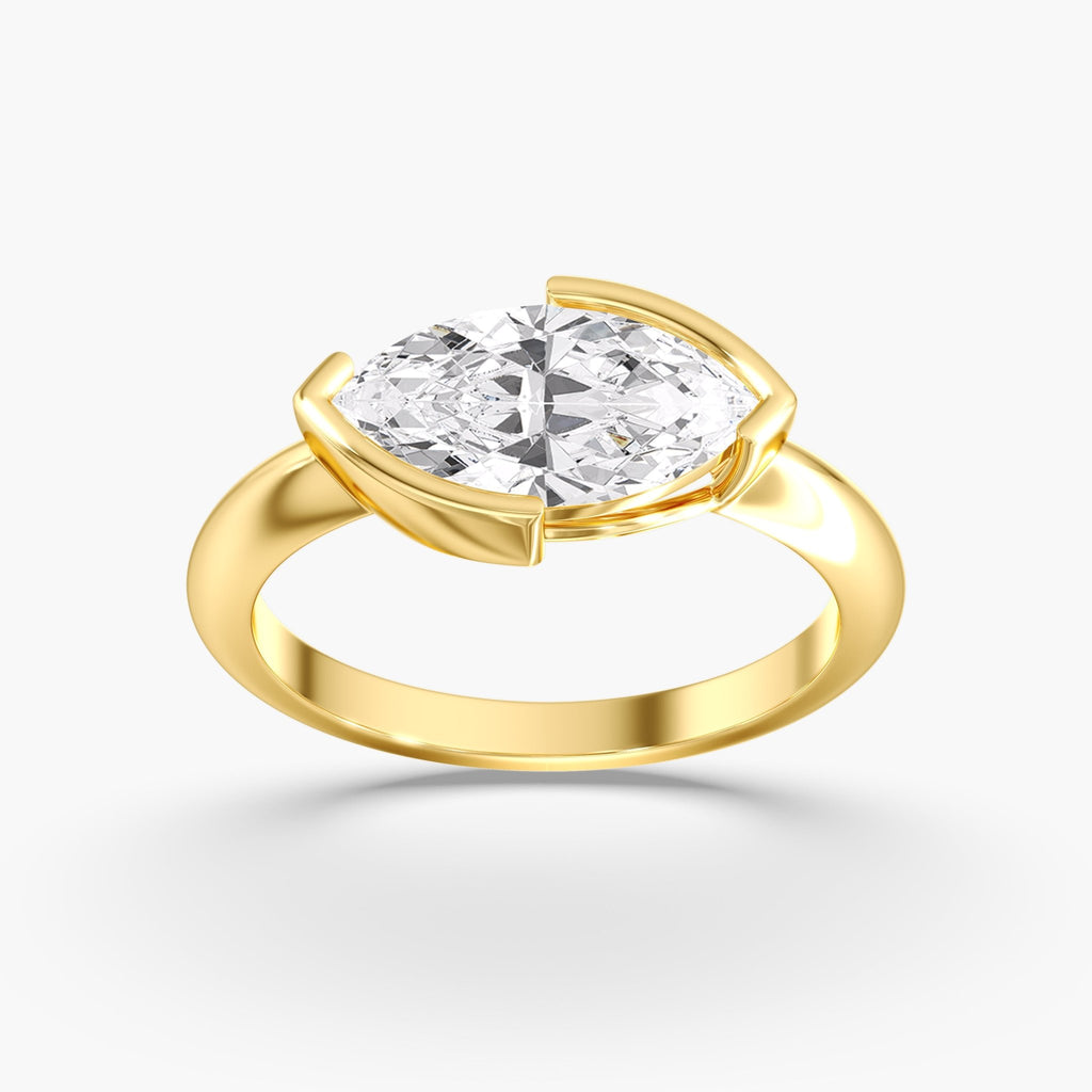 Yellow Gold Marquise Diamond Modern Half Bezel Style