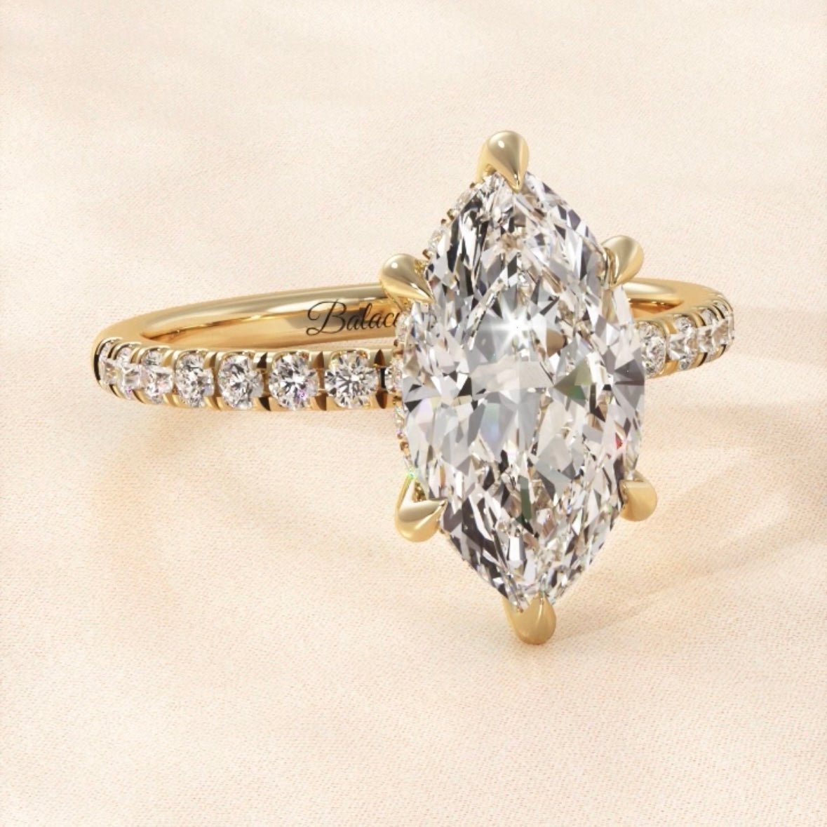 Marquise Hidden Halo Engagement Ring - Balacia