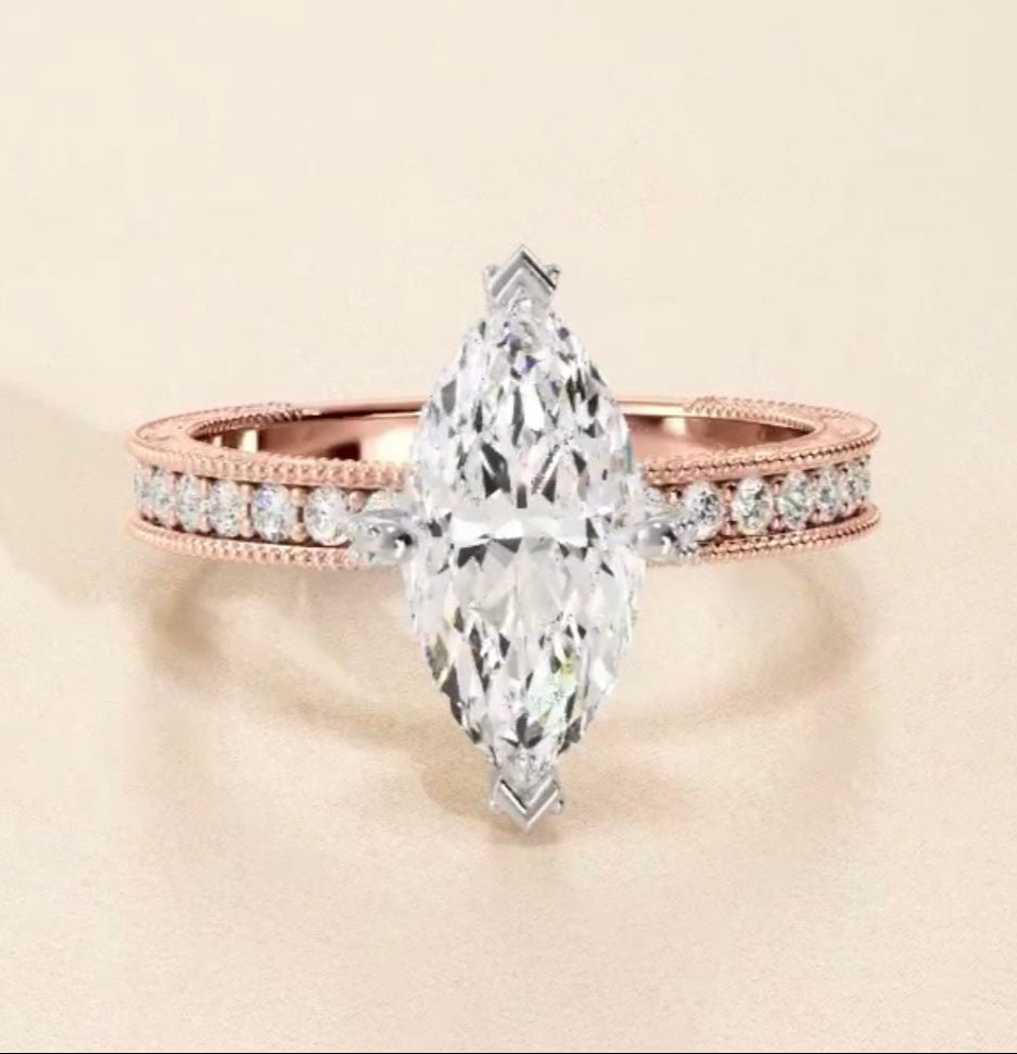 marquise milgrain filigree engagement ring vintage