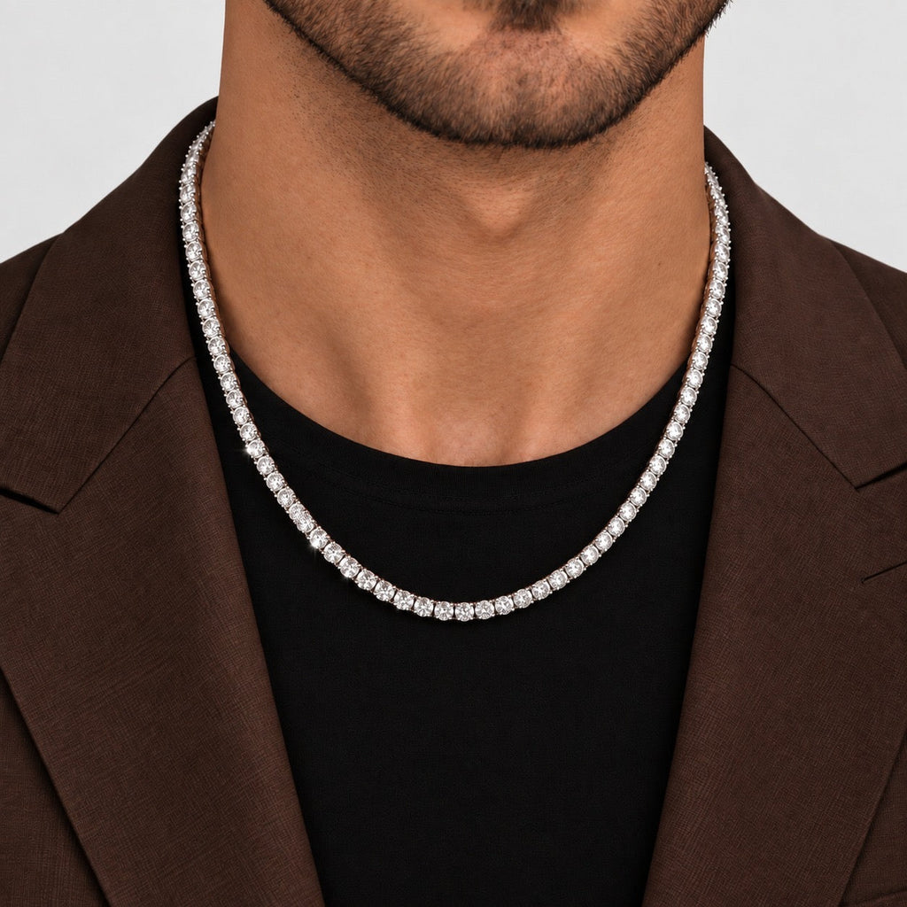 White Gold Men's Lab Diamond Tennis Necklace 4mm