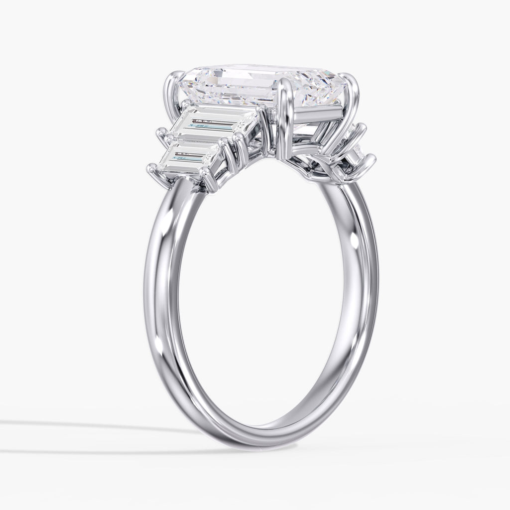 Modern 5 Stone Emerald Cut Diamond Ring Side Angle