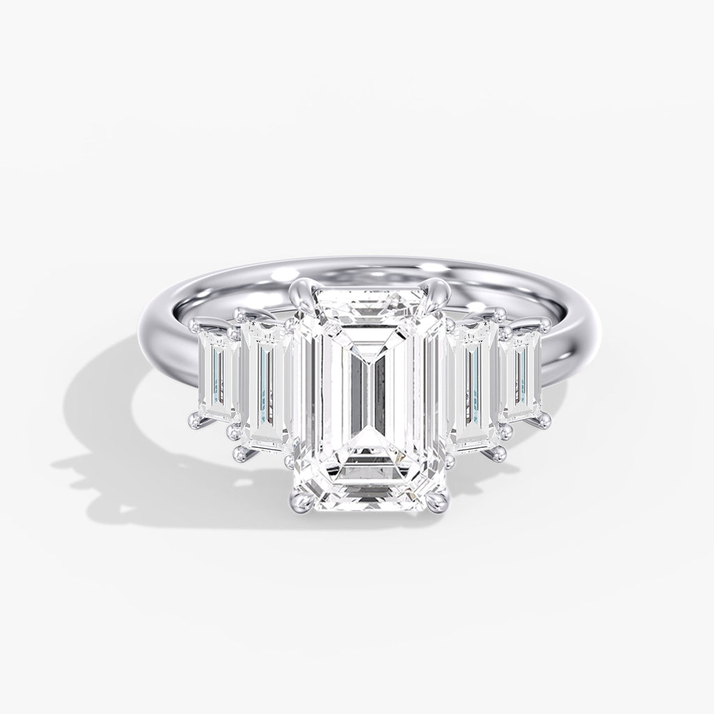 Modern 5 Stone Emerald Cut Diamond Ring Front View