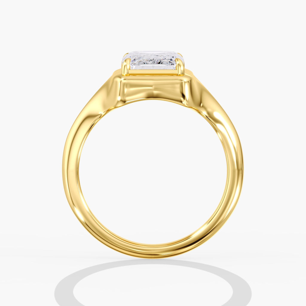 Yellow Gold Modern Chunky Bezel Prong Emerald Cut Engagement Ring Side View