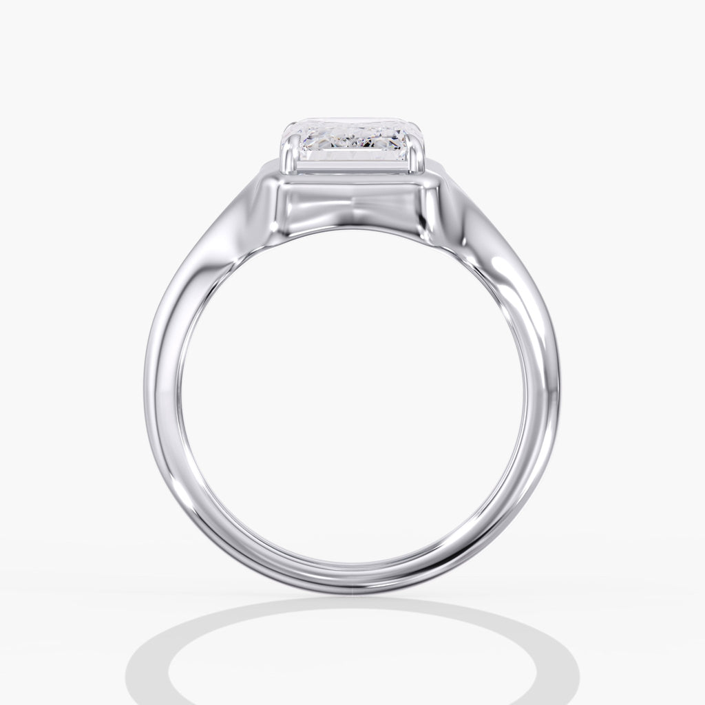Modern Chunky Bezel Prong Emerald Cut Engagement Ring Side View