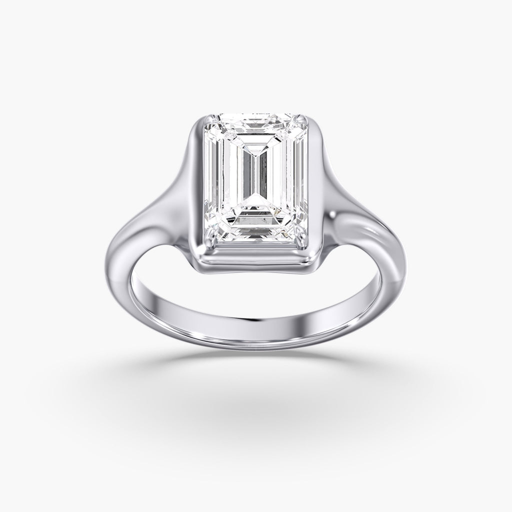 Modern Chunky Bezel Prong Emerald Cut Engagement Ring