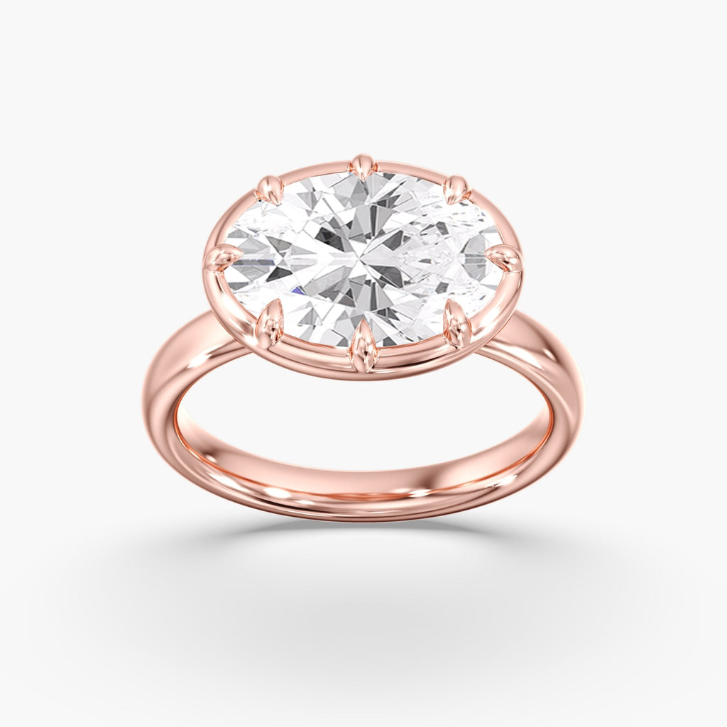 Rose Gold Modern East West Oval Diamond Bezel Ring