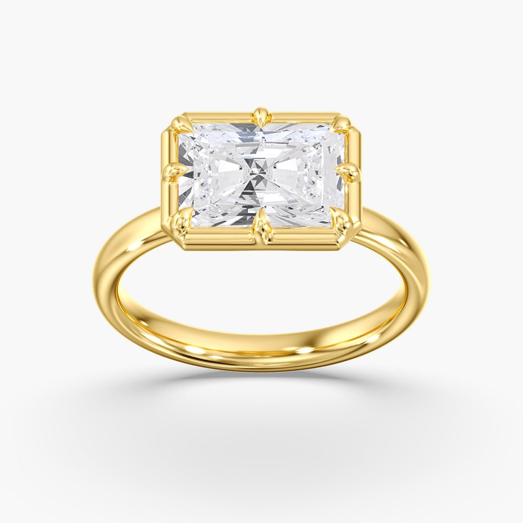 Yellow Gold Modern East West Radiant Diamond Bezel Ring