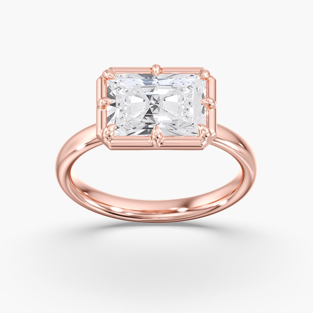 Rose Gold Modern East West Radiant Diamond Bezel Ring