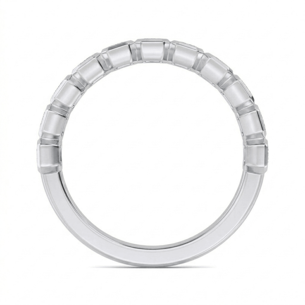 White Gold Modern Emerald Bezel Diamond Band Full Side View