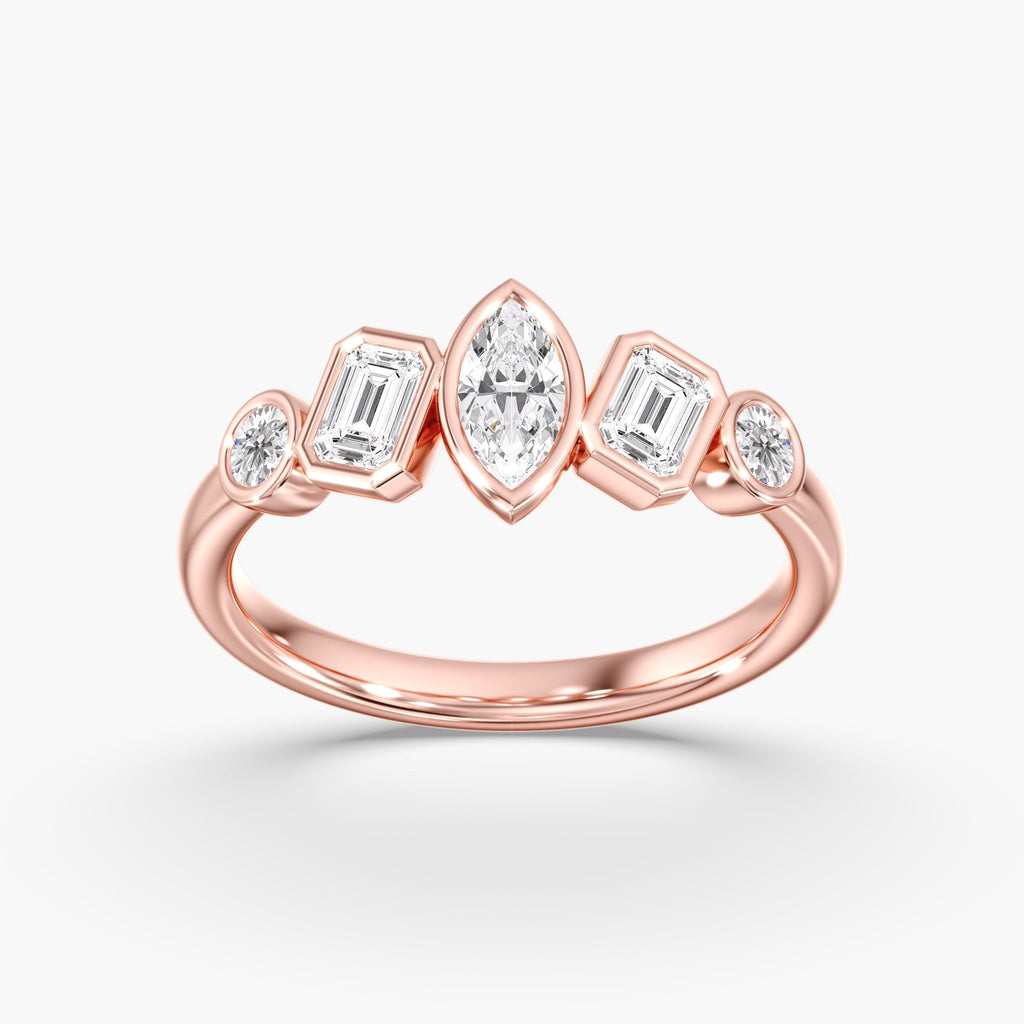 Rose Gold Modern Five Stone Multi Shape Diamond Ring