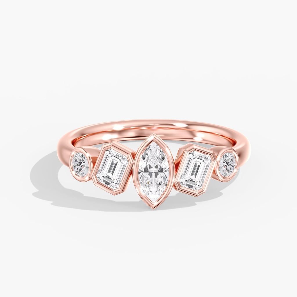 Rose Gold Modern Five Stone Multi Shape Diamond Ring Front View