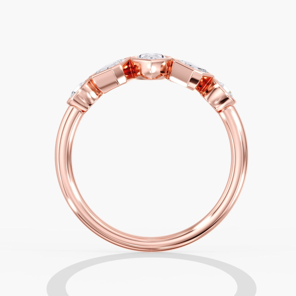 Rose Gold Modern Five Stone Multi Shape Diamond Ring Side View