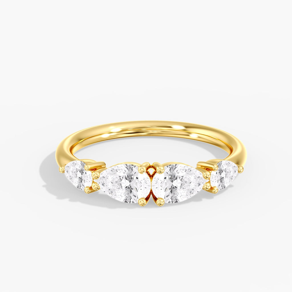 Yellow Gold Modern Mirror Pear Diamond Ring Front View