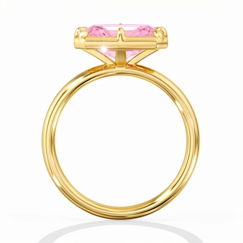 Modern Pink East West Radiant Cut Diamond Bezel Ring