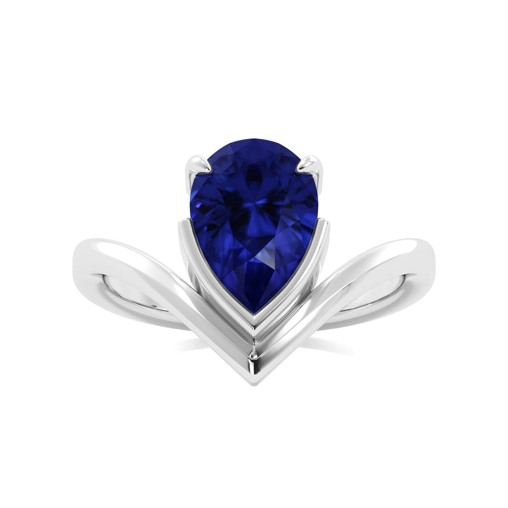 Sapphire Pear Half Bezel Curved Solitaire Band