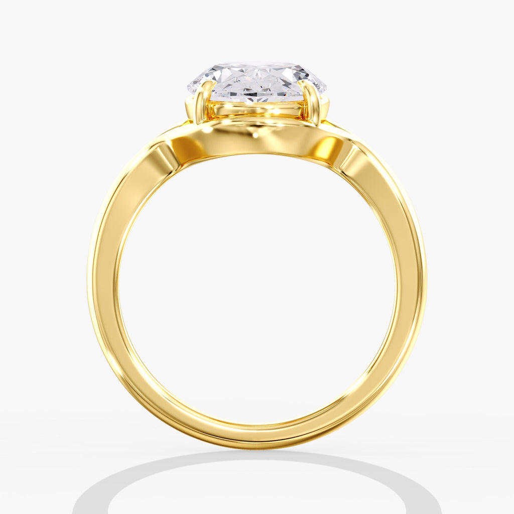 Yellow Gold Modern Unique Split Shank Oval Engagement Ring Side View