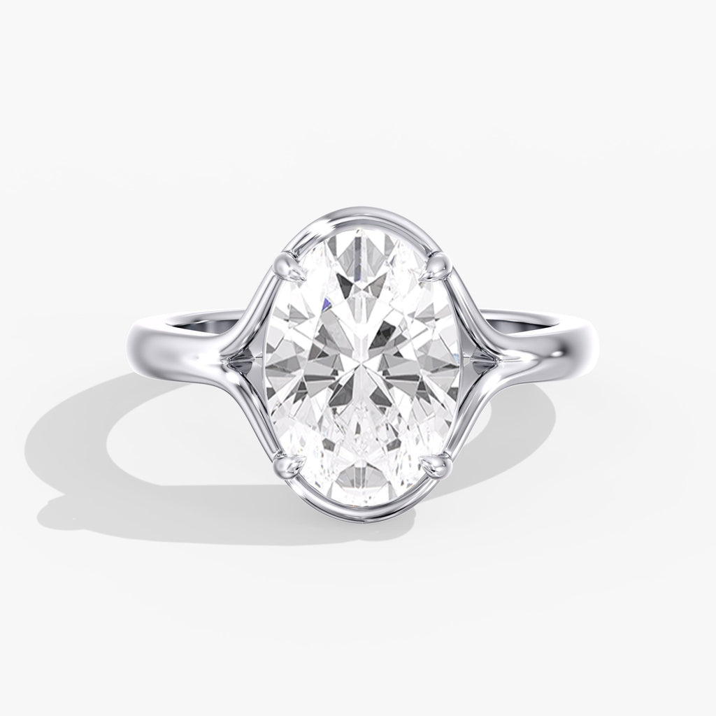 Modern Unique Split Shank Oval Engagement Ring Front View