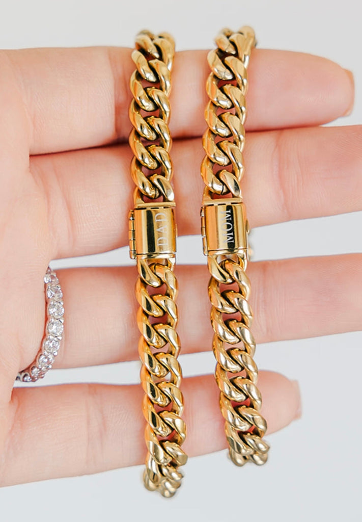 Mom and Dad Engraved Cuban Link Bracelet new Parents Baby Shower Gift - Balacia