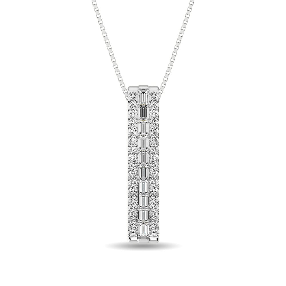 Natural Diamond Round and Baguette Bar Necklace - Balacia