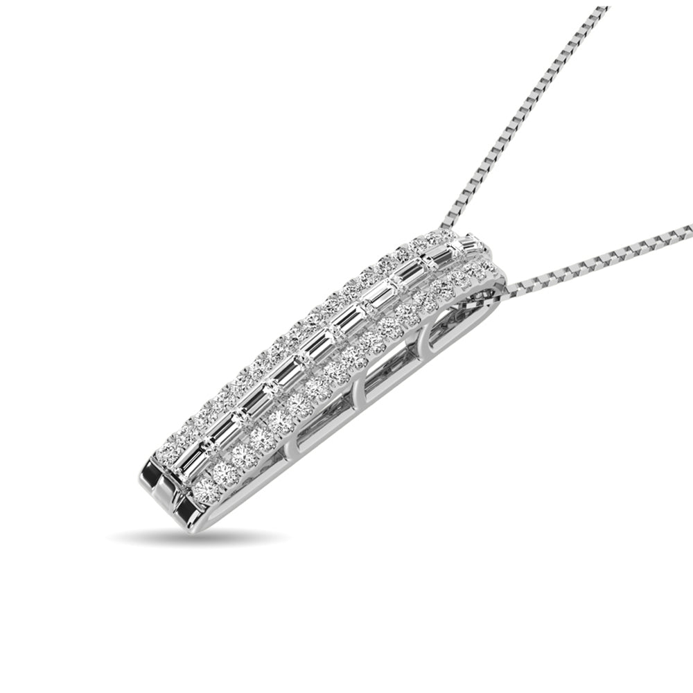 Natural Diamond Round and Baguette Bar Necklace - Balacia