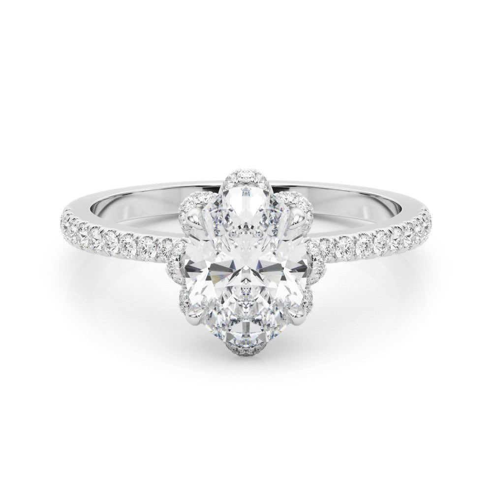 oval floral halo engagement ring