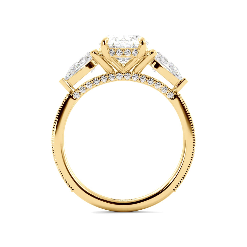 Oval 3 Stone Diamond Engagement Ring With Filigree And Milgrain