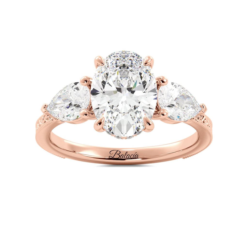 Oval 3 Stone Diamond Engagement Ring With Filigree And Milgrain