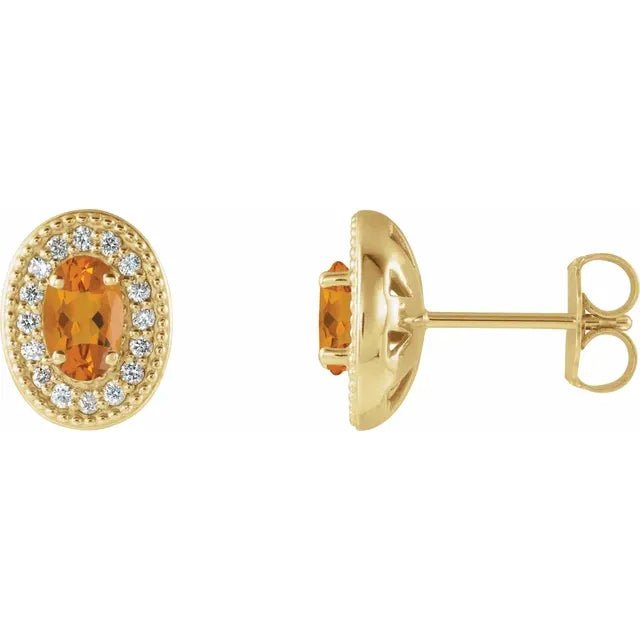 Oval Citrine Vintage Milgrain Earrings Side