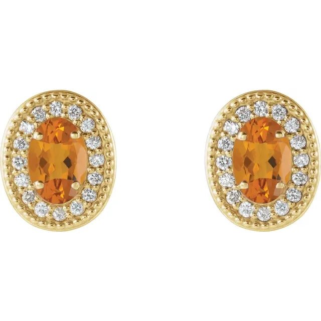 Oval Citrine Vintage Milgrain Earrings