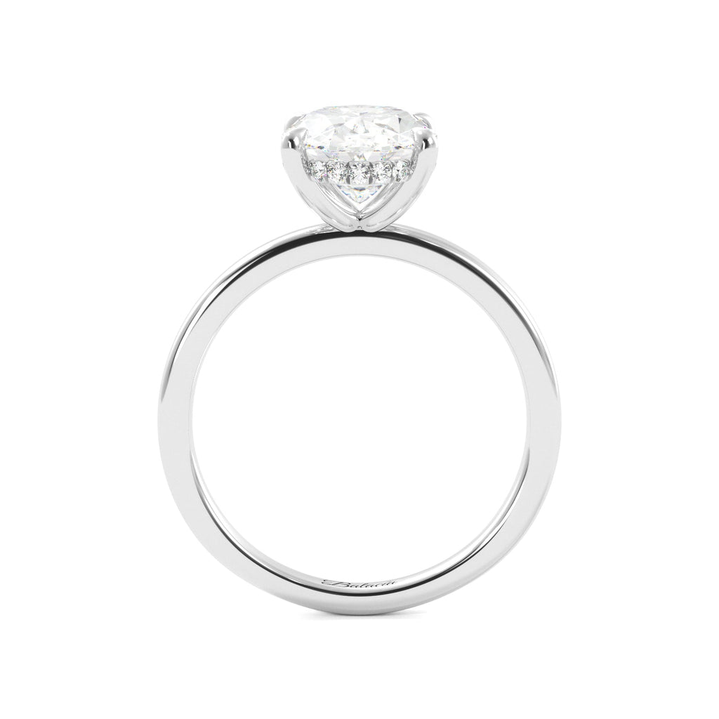 oval hidden halo diamond engagement ring side view