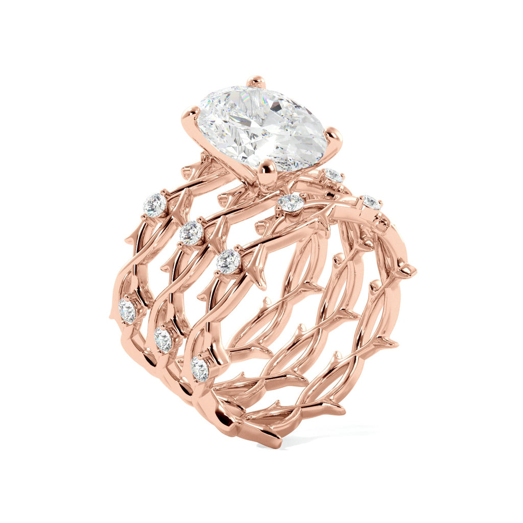 Oval Cut Thorn Band Engagement 3 Ring Set - Balacia