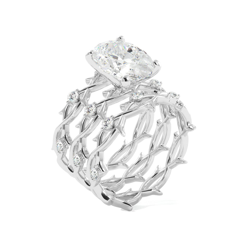 Oval Cut Thorn Band Engagement 3 Ring Set - Balacia