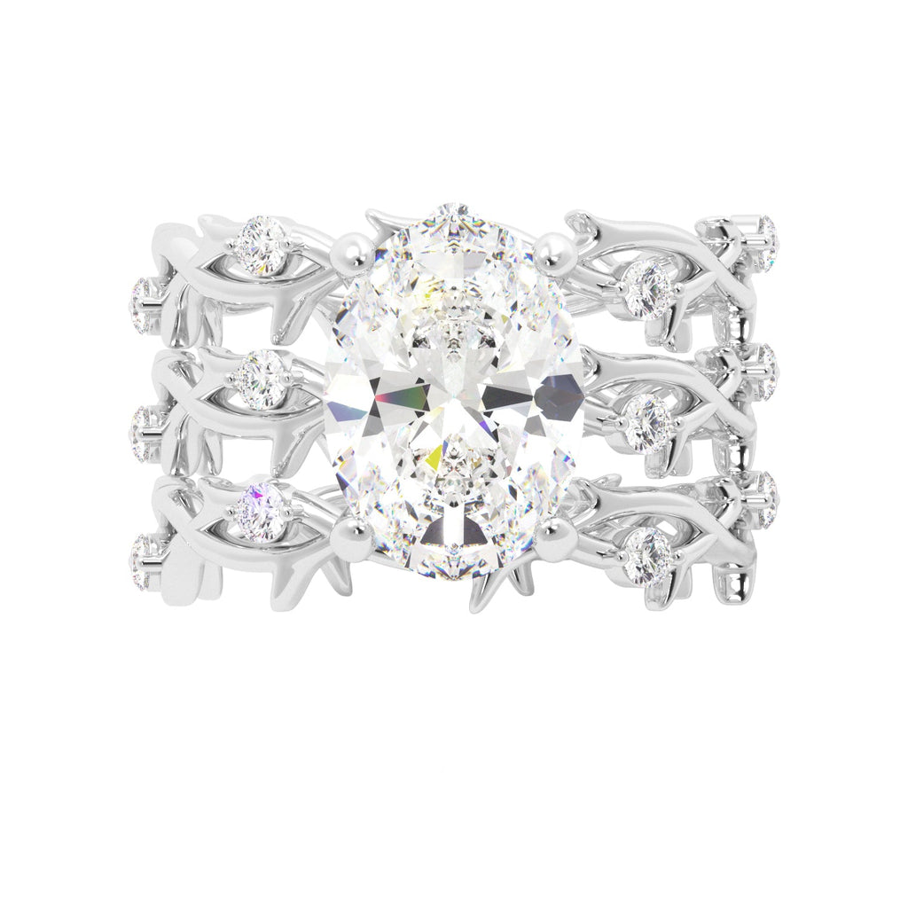 Oval Cut Thorn Band Engagement 3 Ring Set - Balacia