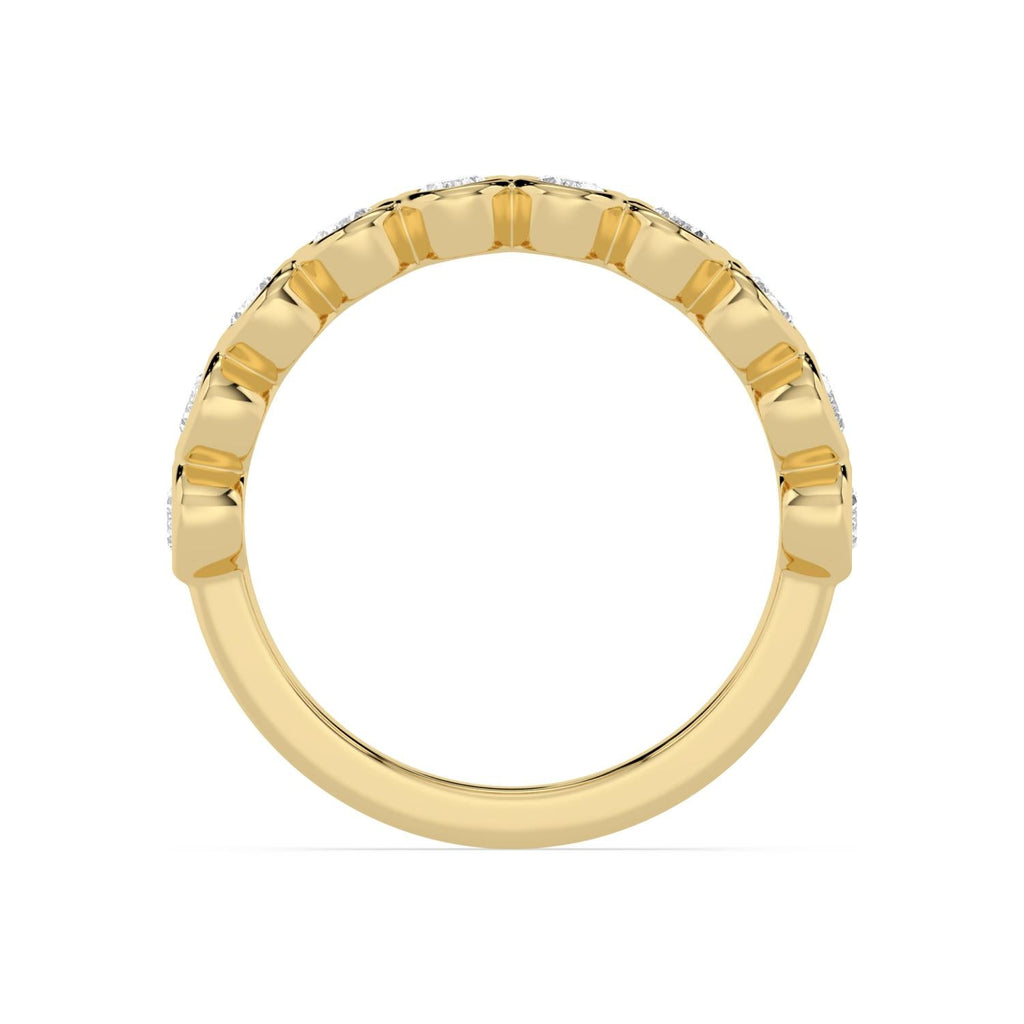 Yellow Gold Oval Diamond Bezel Half Eternity Band Full Side View