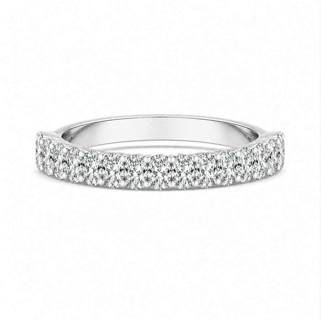 White Gold Oval Diamond Shared Prong Wedding Band