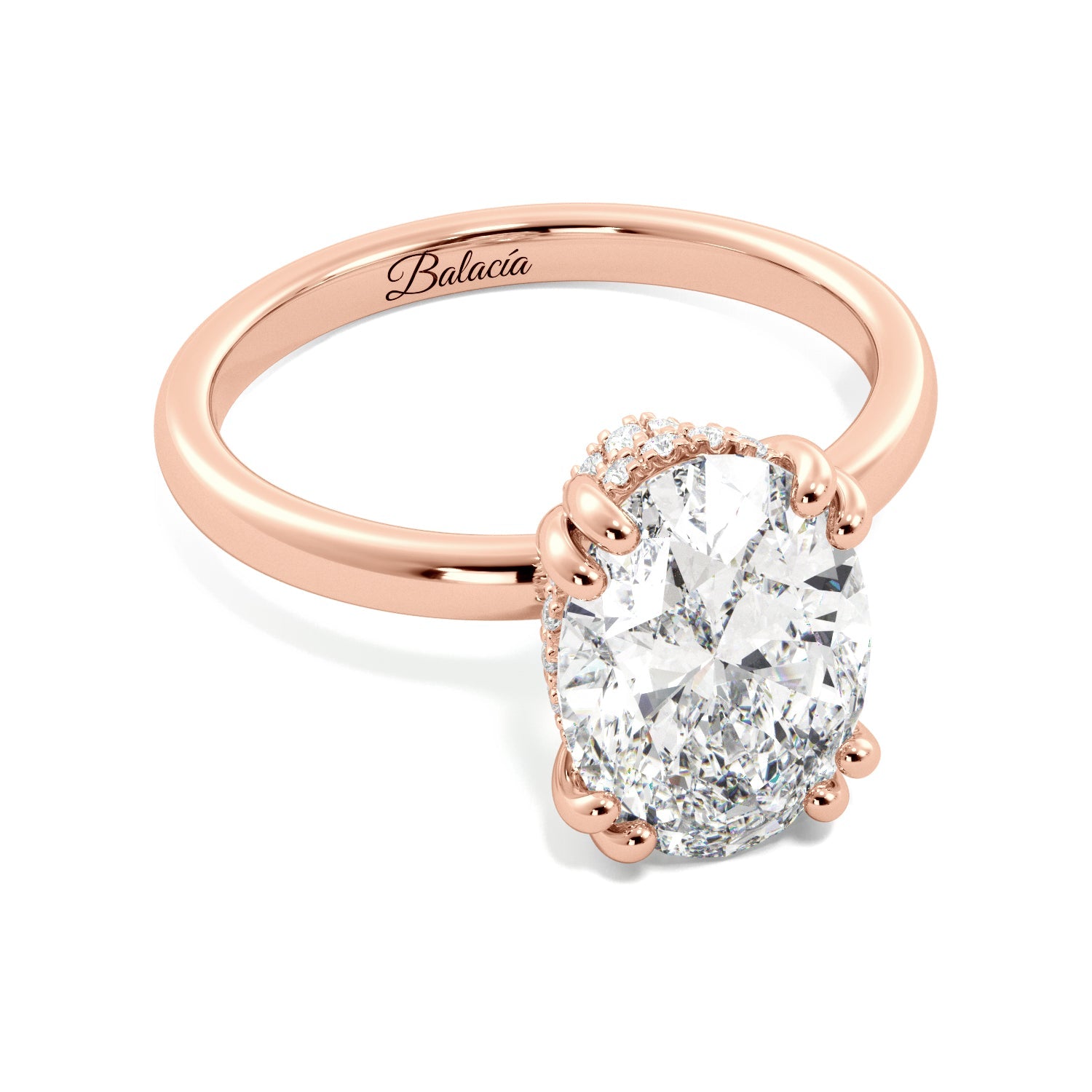 Oval Diamond Solitaire Hidden Halo Double Prong Engagement Ring - Balacia