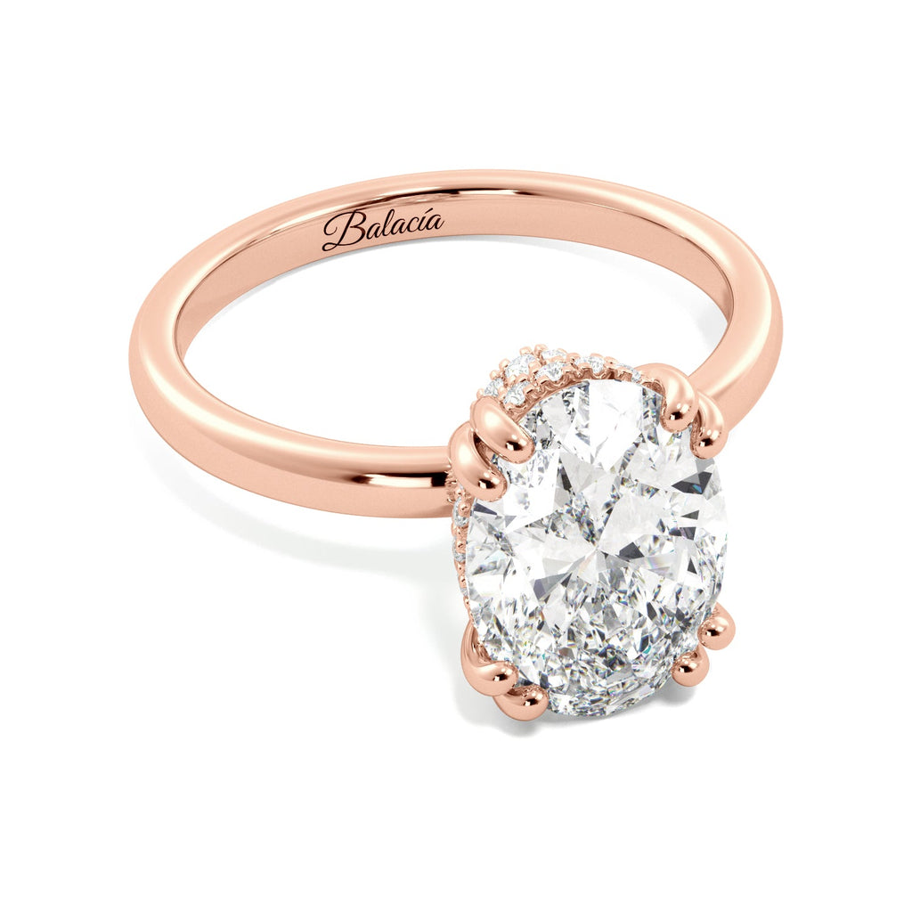 Oval Diamond Solitaire Hidden Halo Double Prong Engagement Ring - Balacia