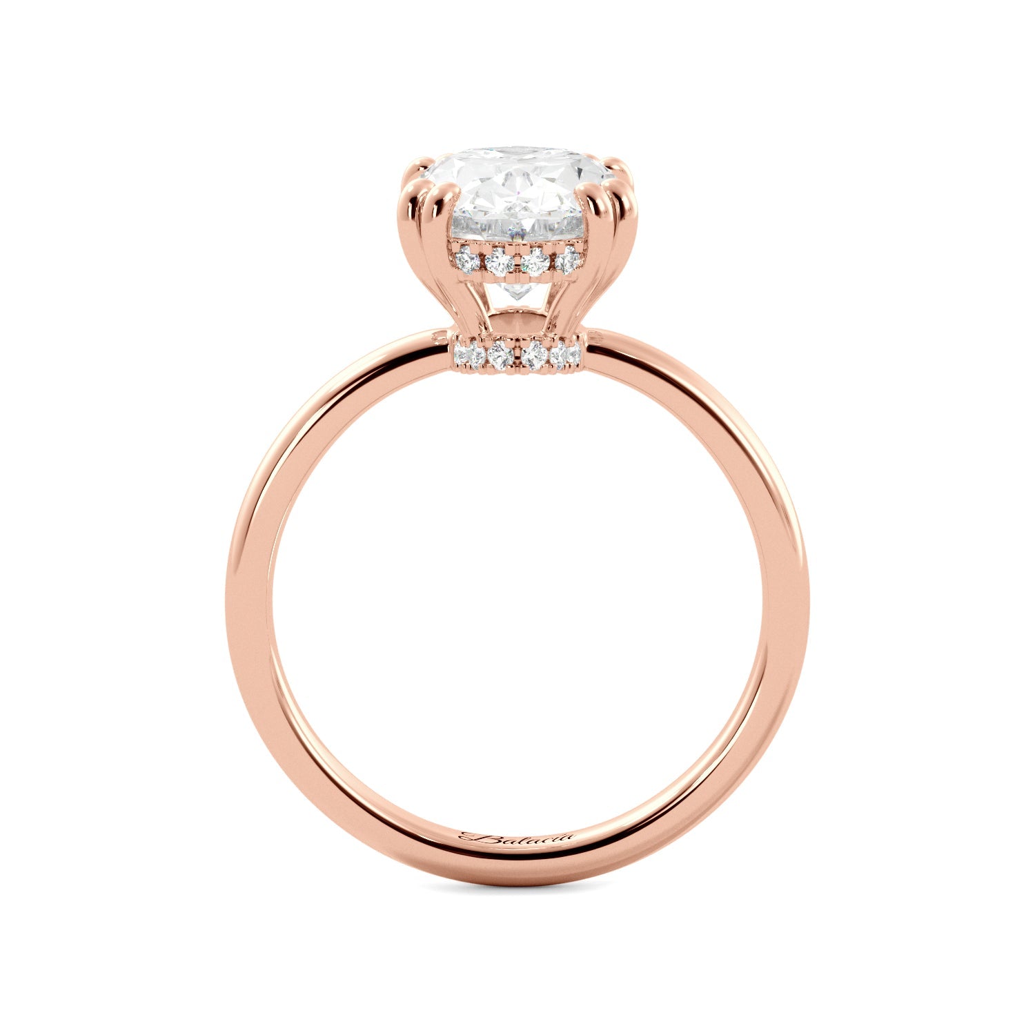 Oval Diamond Solitaire Hidden Halo Double Prong Engagement Ring - Balacia
