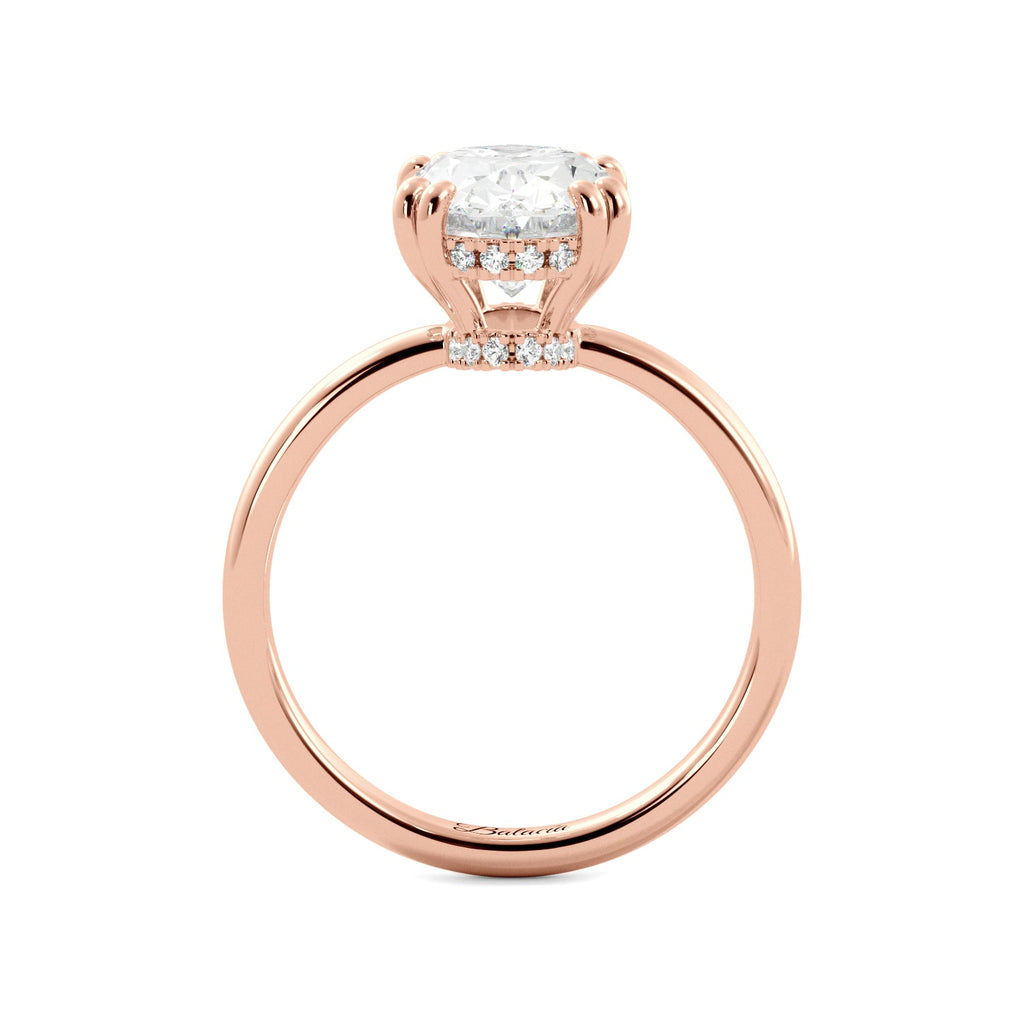 Oval Diamond Solitaire Hidden Halo Double Prong Engagement Ring - Balacia