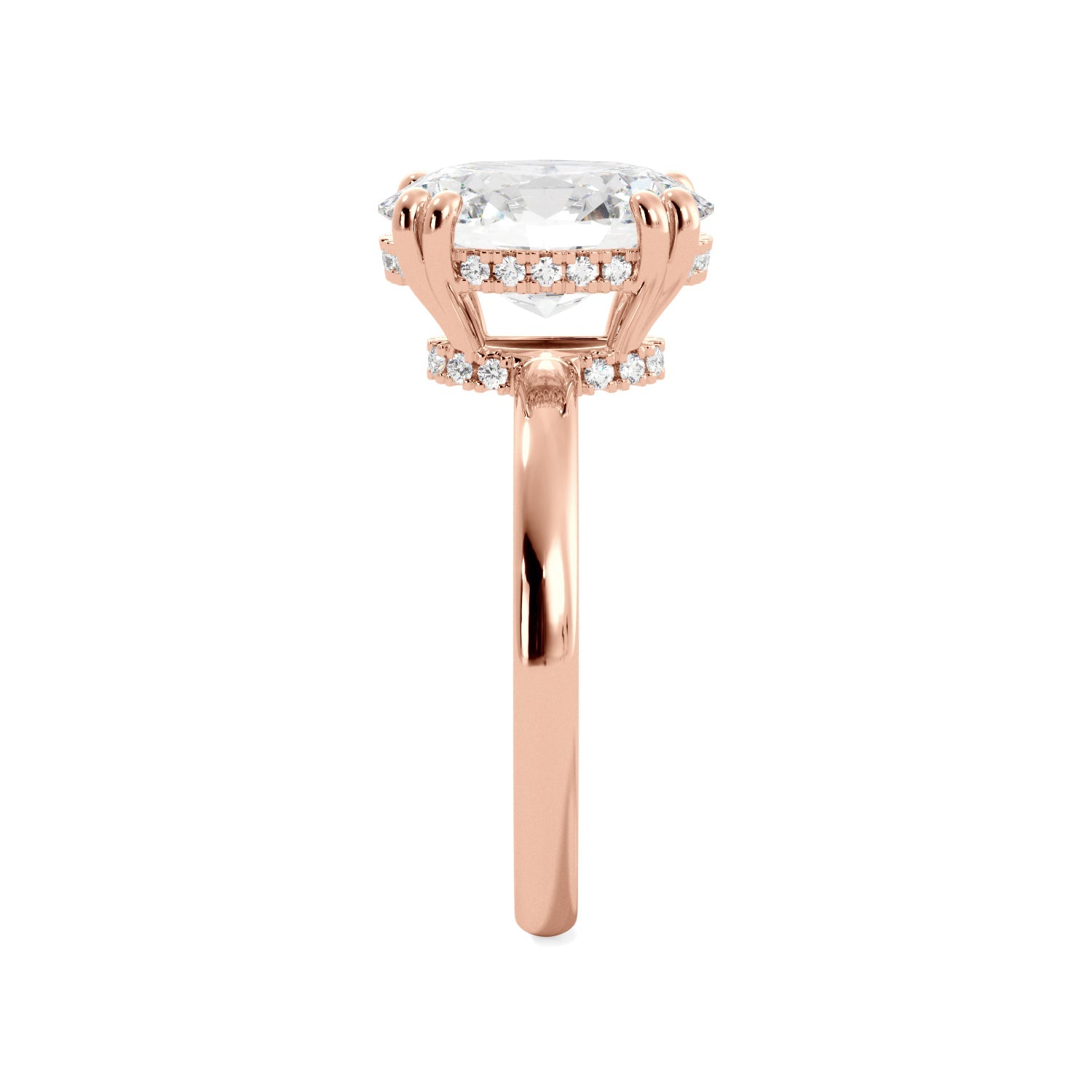 Oval Diamond Solitaire Hidden Halo Double Prong Engagement Ring - Balacia