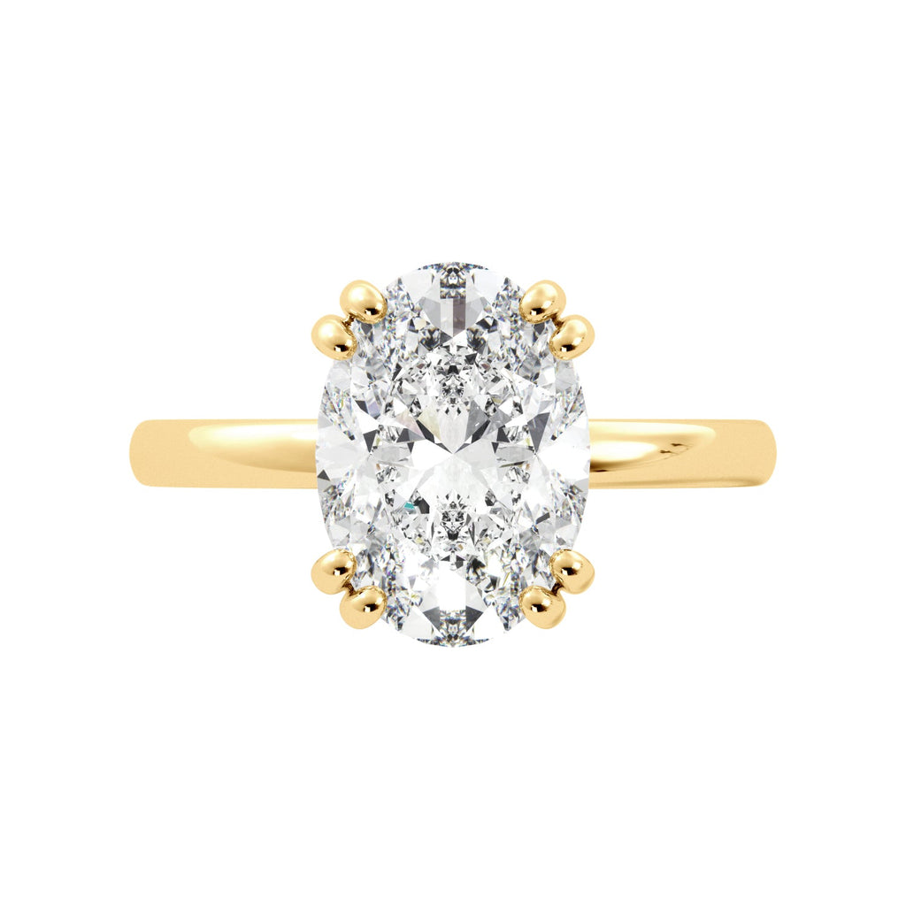 Oval Diamond Solitaire Hidden Halo Double Prong Engagement Ring - Balacia
