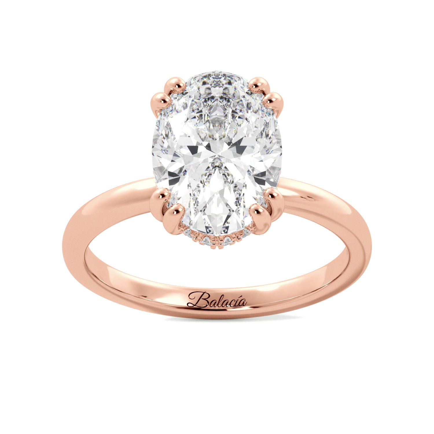 Oval Diamond Solitaire Hidden Halo Double Prong Engagement Ring - Balacia