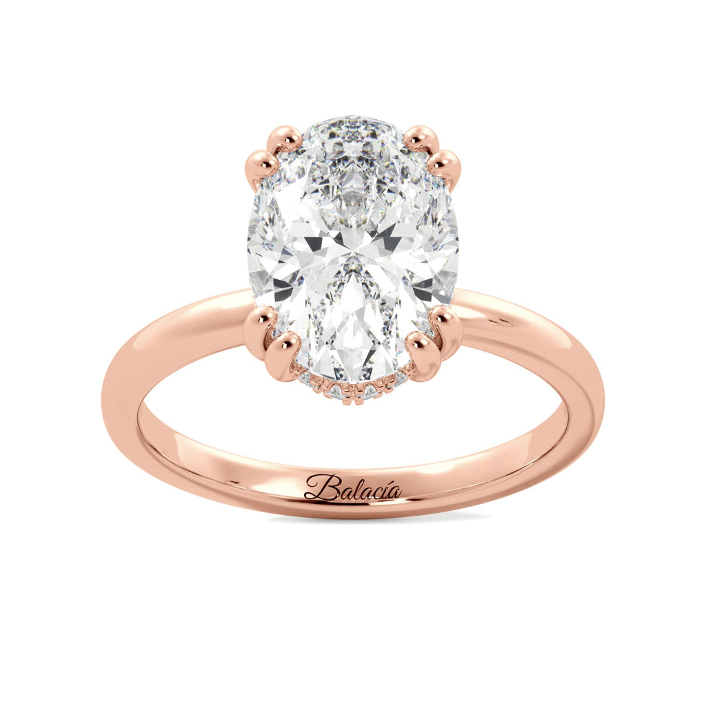 Oval Diamond Solitaire Hidden Halo Double Prong Engagement Ring - Balacia