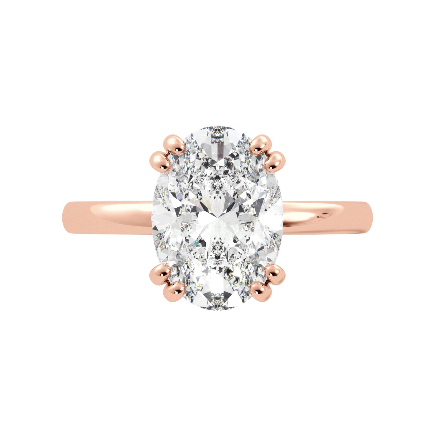Oval Diamond Solitaire Hidden Halo Double Prong Engagement Ring - Balacia