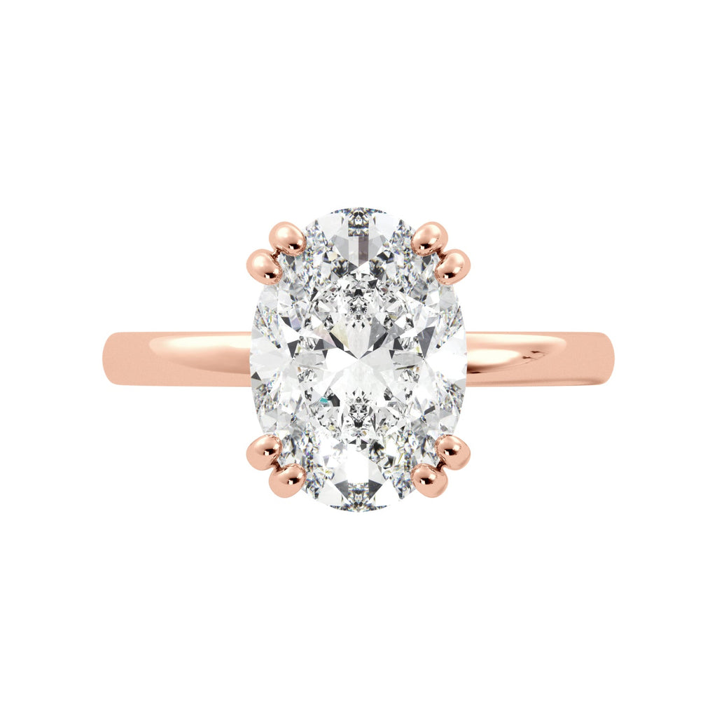 Oval Diamond Solitaire Hidden Halo Double Prong Engagement Ring - Balacia