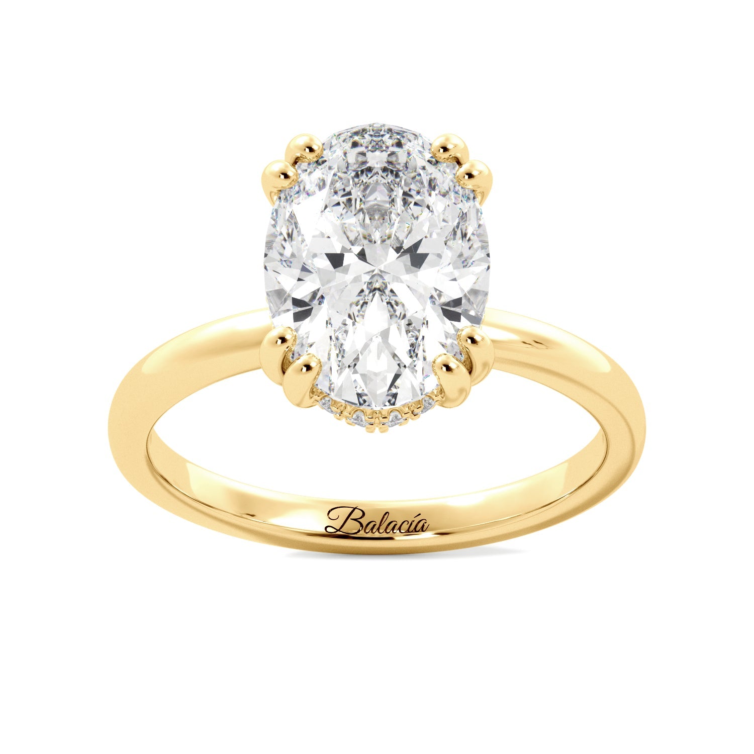 Oval Diamond Solitaire Hidden Halo Double Prong Engagement Ring - Balacia