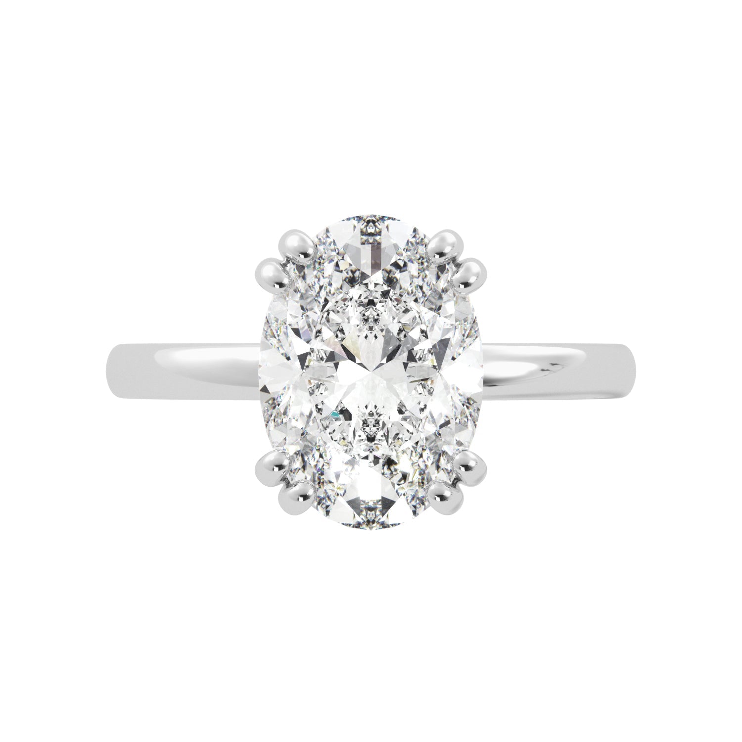 Oval Diamond Solitaire Hidden Halo Double Prong Engagement Ring - Balacia