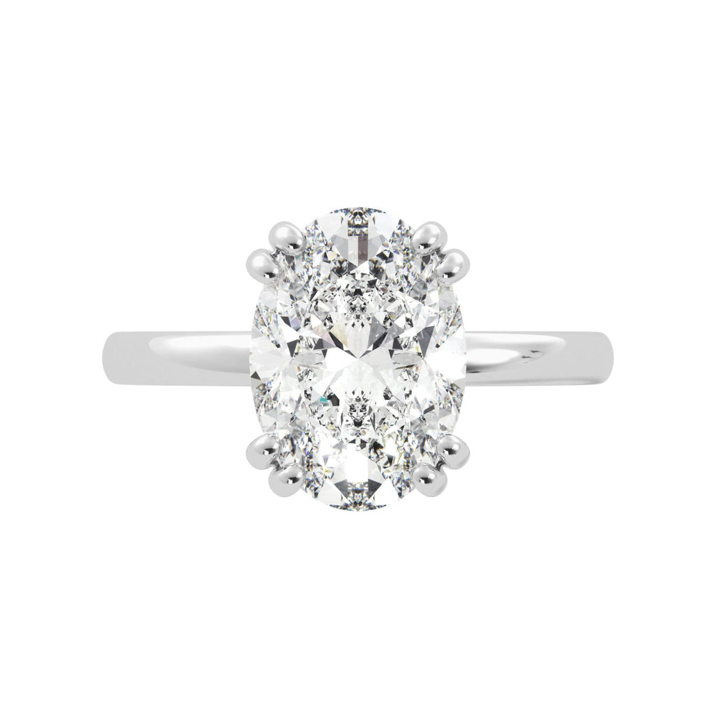 Oval Diamond Solitaire Hidden Halo Double Prong Engagement Ring - Balacia
