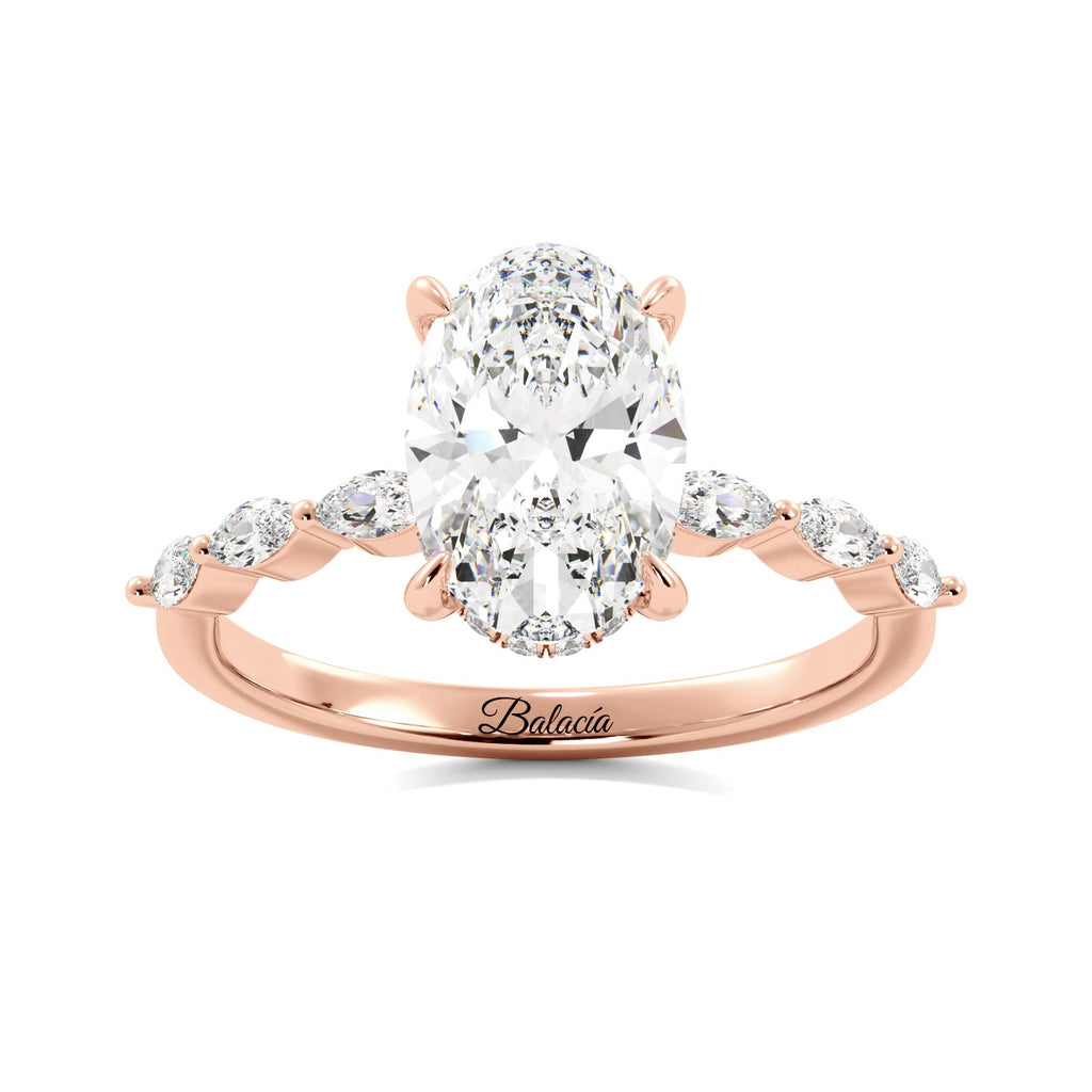 Oval Diamond with Marquise Sides Engagement Ring rose gold